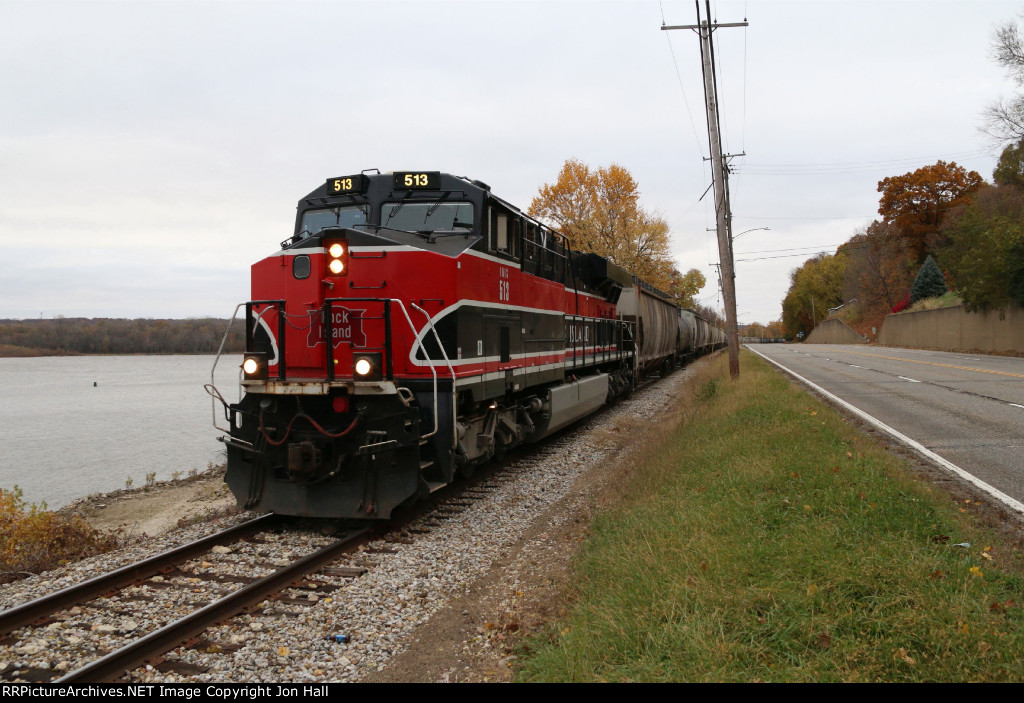 PESI rolls along in the narrow strip of land between State Route 29 and the Illinois River